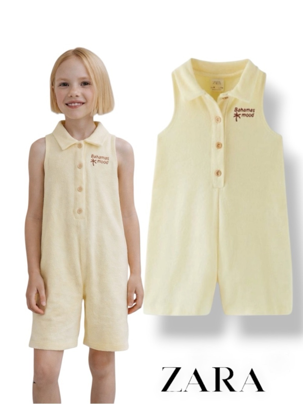 ZARA Kids Yellow Bahamas Mood Terry Jumpsuit NWT Size 6